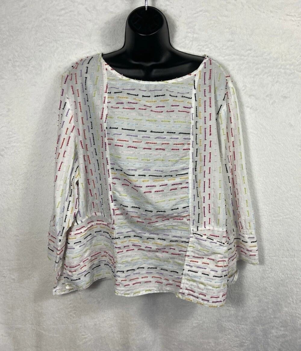 Habitat Cotton Tunic With Pockets Women’s Dash Lines Prize XXL 3/4 Length Sleeve